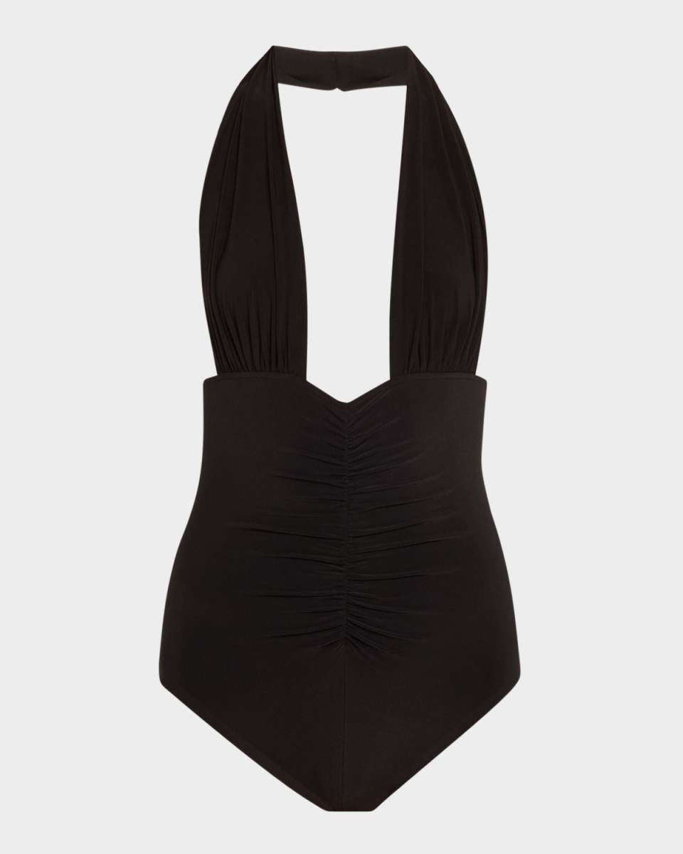 Halter Shirred One-Piece Swimsuit